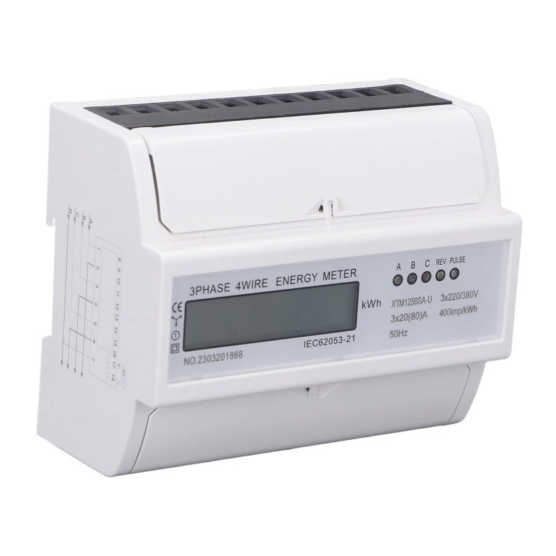 3 Phase 4 Wire Energy Meter 3x220V/380V 50Hz 3x20(80)A Backlight LCD Display - Voltage Current Frequency Monitor for Home Factory Office - Image 2