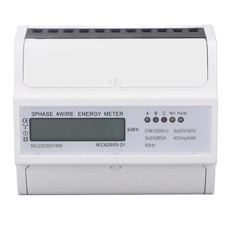 3 Phase 4 Wire Energy Meter 3x220V/380V 50Hz 3x20(80)A Backlight LCD Display - Voltage Current Frequency Monitor for Home Factory Office - Image 1