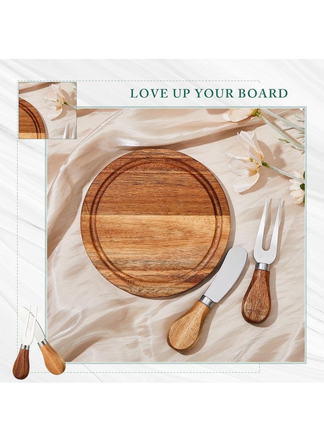 Maxcheck Maxcheck 12 Sets Baby Shower Bridal Game Prizes for Winners Round Cheese Board Set Wood Mini Charcuterie Board with Knives and Forks Bulk Thank You Card with Gift Box for Guests Wedding Favor (Acacia)  - Image 5
