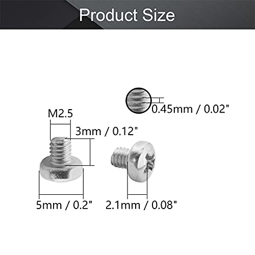 MroMax 60Pcs M2.5 x 3mm Pan Head Phillips Machine Screws, 304 Stainless Steel 18-8, Fully Thread, Metric Silver Gray Cross Head Screws Bolts for Computers, Camera and Other Small Electronic Devices - Image 2