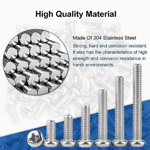 MroMax 60Pcs M2.5 x 3mm Pan Head Phillips Machine Screws, 304 Stainless Steel 18-8, Fully Thread, Metric Silver Gray Cross Head Screws Bolts for Computers, Camera and Other Small Electronic Devices - Image 4