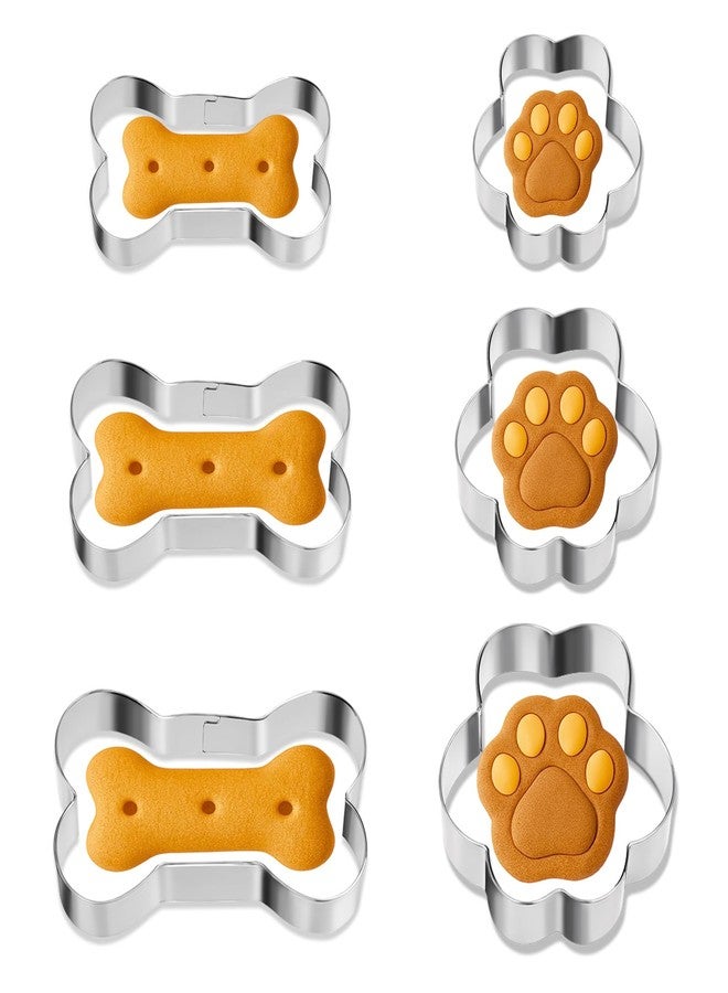 BOHUIZ 6 Pcs Dog Bone Cookie Cutter, 3 Sizes Stainless Steel Bone & Paw Print Cookie Cutters Set Dogs Treats Cookies Cutter Biscuit Mold for Theme Party Homemade Treats and Baking - Image 1