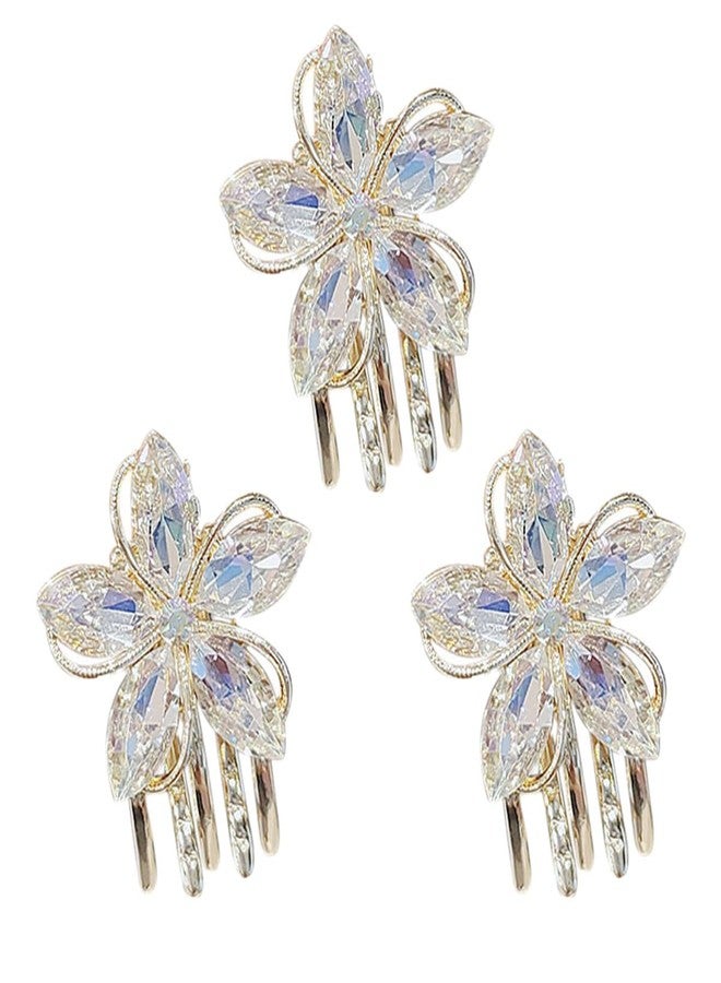 minkissy Rhinestone Hair Accessories for Women - 3pcs Flower Metal Crystal Claw Clips and Mini Jaw Clips - Image 1