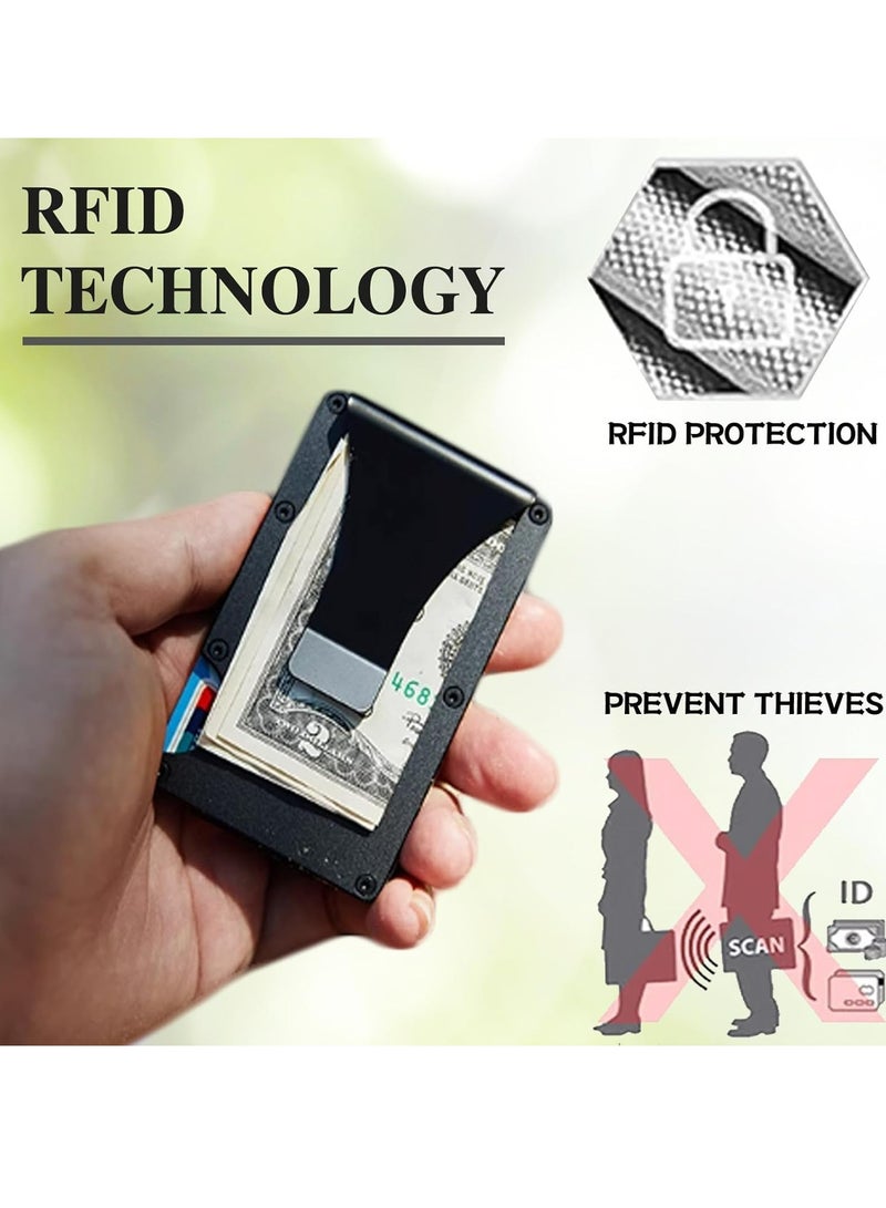 أوزيغالور محفظة معدنية بجيب أمامي معدني بجيب أمامي مع مشبك نقود من الألومنيوم لحجب الترددات اللاسلكية - Image 2