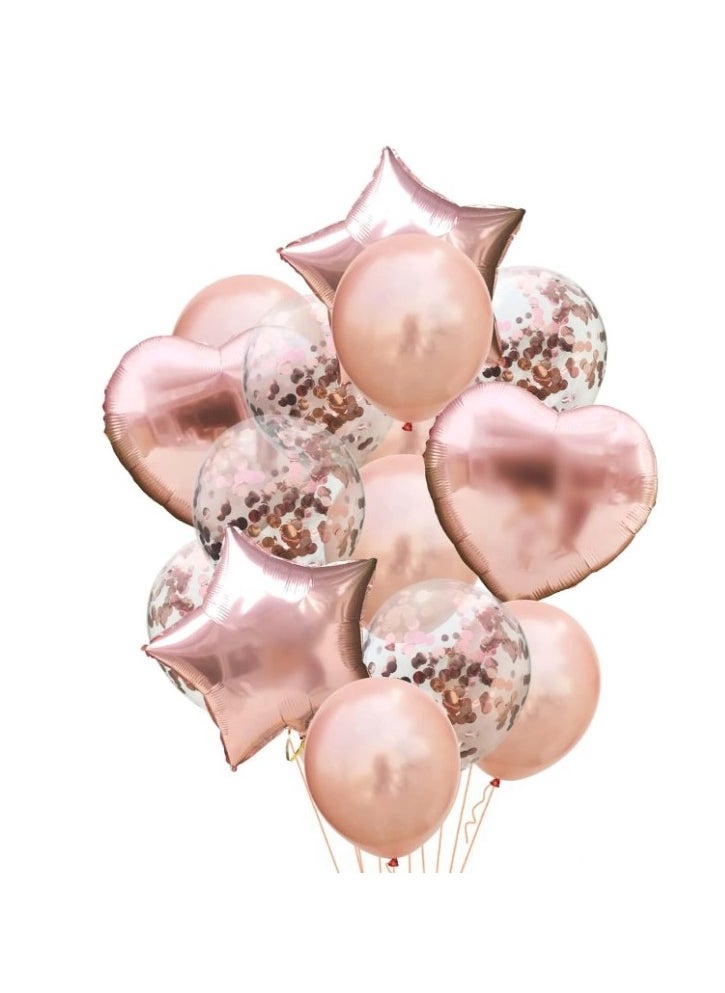 Generic - Rose Gold Latex Aluminum Balloons for Birthday Party, Baby Shower and Special Parties Decorations, 14pcs - Image 1
