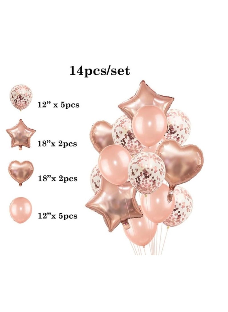 Generic - Rose Gold Latex Aluminum Balloons for Birthday Party, Baby Shower and Special Parties Decorations, 14pcs - Image 1