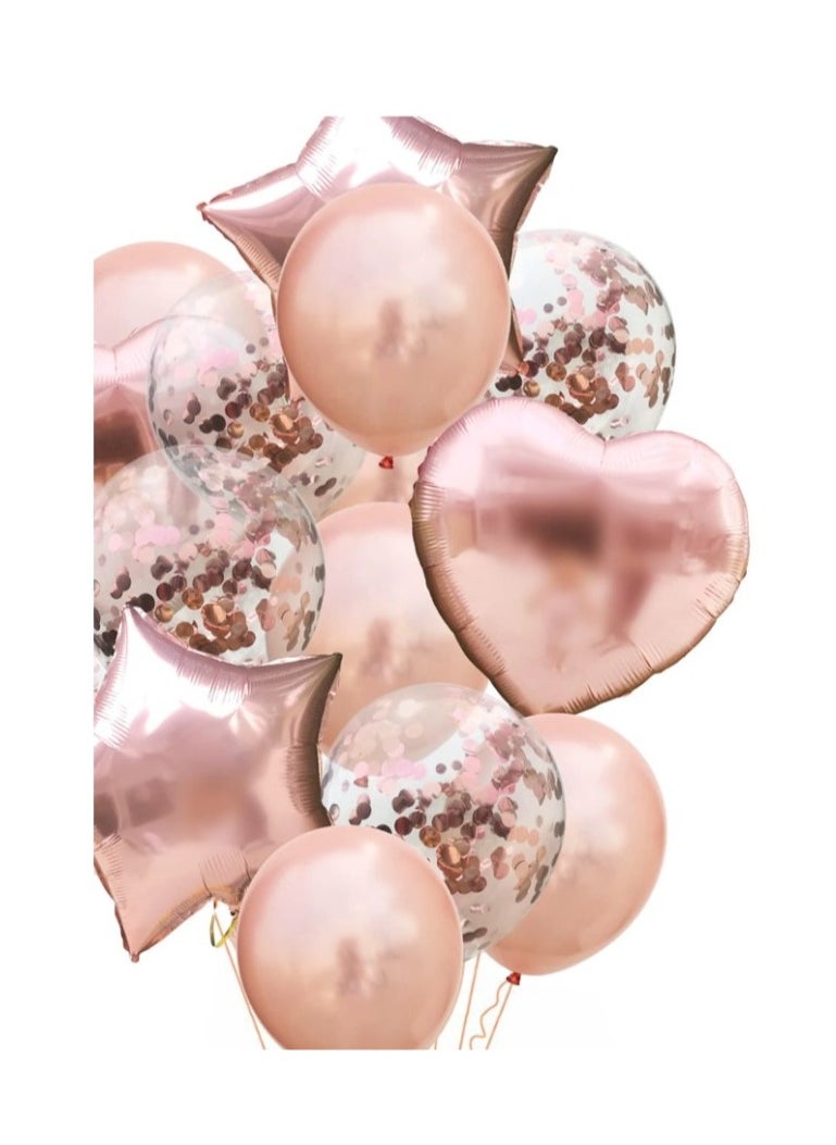 Generic - Rose Gold Latex Aluminum Balloons for Birthday Party, Baby Shower and Special Parties Decorations, 14pcs - Image 1