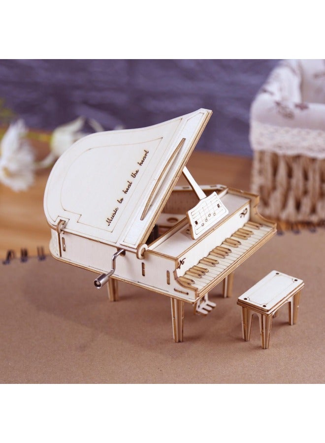 Puzzle Stereo Crafts Toy Piano Wooden Music Box DIY Building Blocks Hand Sound Music Box Creative-Color:To Alice - Image 3