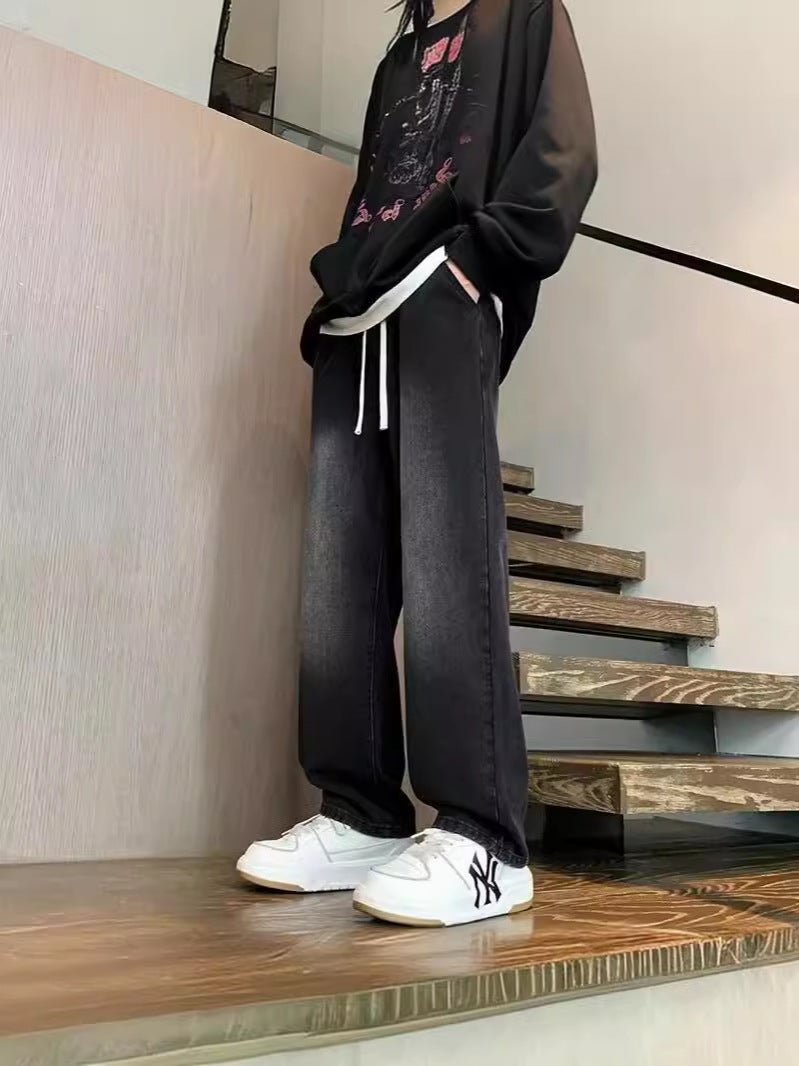 New Jeans For Boys Black American Retro Wide-Leg Pants Straight Loose Casual Long Pants For Men Summer - Image 2