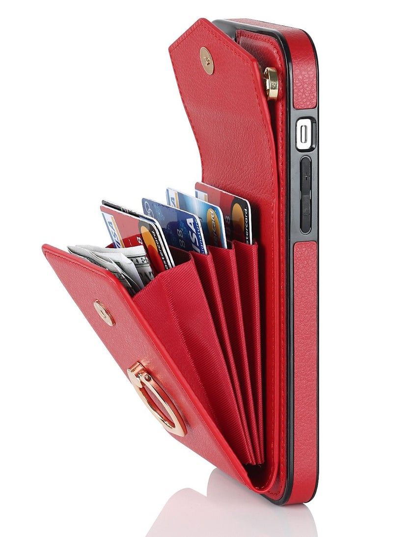 Suteni Ring Buckle Back Cover Card Slots Leather Phone Case for Samsung  - Image 2