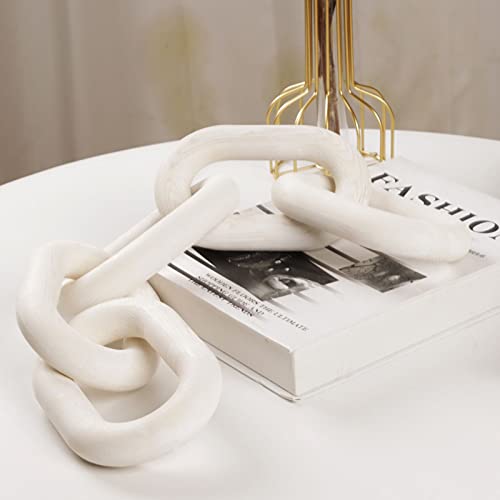 HMASYO White Wood Chain Link Decor, 5-Link Wooden Decorative Chain Home Decor Accents, Coffee Table Decor, Shelf Decor Aesthetic, Modern Bookshelf Table Decorative Objects for Living Room - Image 1