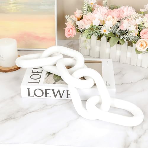 HMASYO White Wood Chain Link Decor, 5-Link Wooden Decorative Chain Home Decor Accents, Coffee Table Decor, Shelf Decor Aesthetic, Modern Bookshelf Table Decorative Objects for Living Room - Image 3