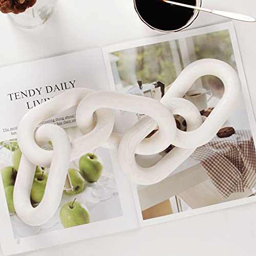 HMASYO White Wood Chain Link Decor, 5-Link Wooden Decorative Chain Home Decor Accents, Coffee Table Decor, Shelf Decor Aesthetic, Modern Bookshelf Table Decorative Objects for Living Room - Image 2