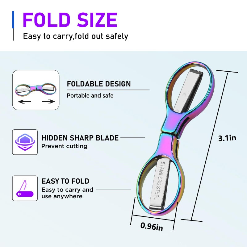 firiKer 2Pcs Rainbow Folding Scissors,Portable Stainless Steel Telescopic Cutter, Safety Foldable Pocket Badge Small Scissors for Home, Office, Craft, Sewing, Nurse Accessories, Travel - Image 2