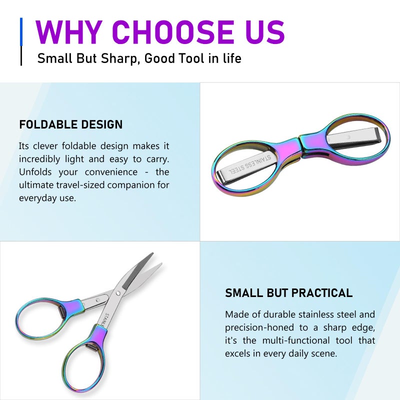 firiKer 2Pcs Rainbow Folding Scissors,Portable Stainless Steel Telescopic Cutter, Safety Foldable Pocket Badge Small Scissors for Home, Office, Craft, Sewing, Nurse Accessories, Travel - Image 4