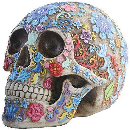 SUMMIT COLLECTION Day of The Dead Colorful Floral Sugar Skull Head Home Decor - Image 1