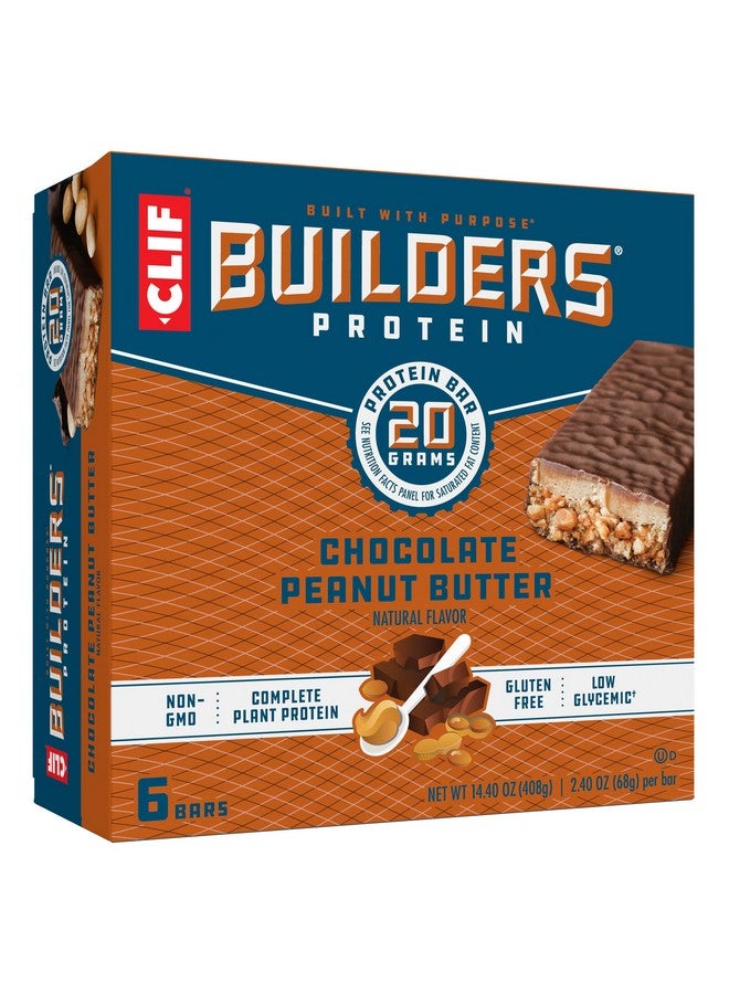 كليف بار CLIF Builders - بنكهة زبدة الفول السوداني والشوكولاتة - ألواح بروتين نباتية - خالية من الغلوتين - غير معدلة وراثيًا - منخفضة المؤشر الجلايسيمي - 20 غرام بروتين - 2.4 أونصة (عبوة من 6 قطع) - Image 1