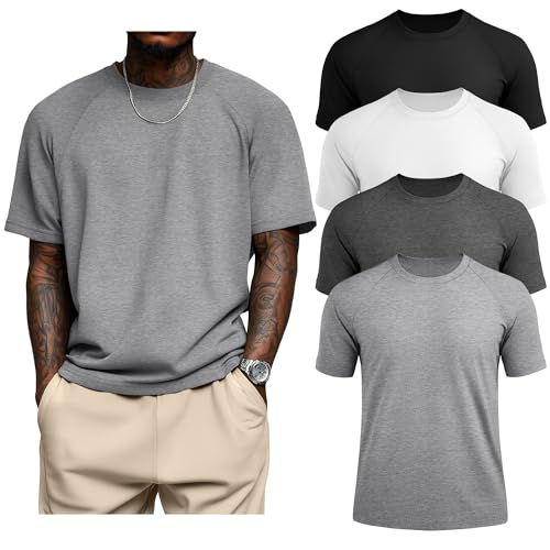 Evervibe 4 Pack Men's Big & Tall Short Sleeve Tees, Crew Neck Cotton Blend Shirts Moisture Wicking Gym Casual Tops Multipack(White, Black, Dark Grey, Light Grey,XX-Large) - Image 2