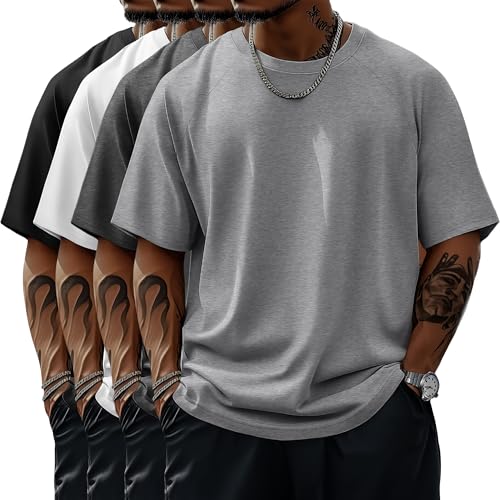 Evervibe 4 Pack Men's Big & Tall Short Sleeve Tees, Crew Neck Cotton Blend Shirts Moisture Wicking Gym Casual Tops Multipack(White, Black, Dark Grey, Light Grey,XX-Large) - Image 1