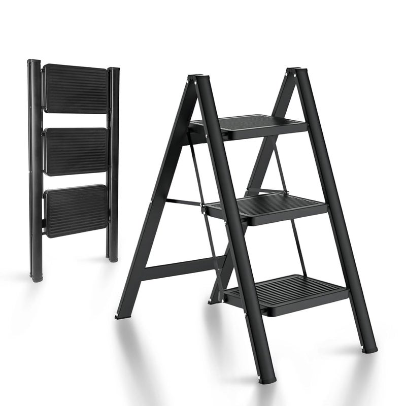 Achyut 3 Step Ladder Folding Step Stool with AntiSlip Pedal Aluminum Portable Kitchen Ladder Suitable for Household Office 150Kg Capacity - Image 1