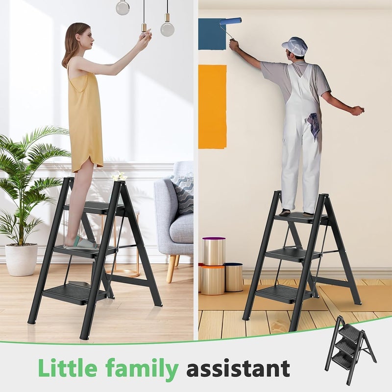 Achyut 3 Step Ladder Folding Step Stool with AntiSlip Pedal Aluminum Portable Kitchen Ladder Suitable for Household Office 150Kg Capacity - Image 3