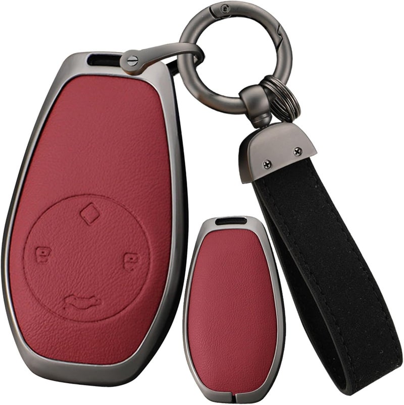 حافظة مفاتيح السيارة من ، تناسب طرازات Leapmotor T03 S01 C11 C01، مصنوعة من سبيكة الزنك والجلد، مزودة بـ 4 أزرار، لونها بني. - Image 1