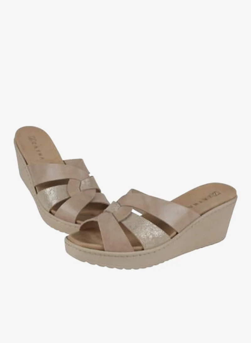 زينة 221-388 Zayna Ladies Wedge Sandals Milan 21512T Beige