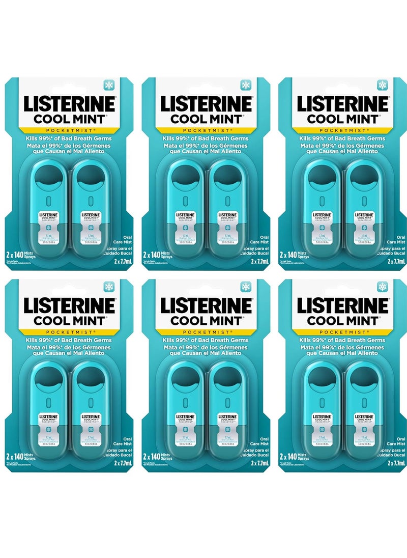 Listerine Listerine Cool Mint Pocketmist, Oral Care Mist for Fresh Breat, Kills 99% of Bad Breath Germs, Cool Mint Flavor, 0.26 Fl Oz - 2 Count (Pack of 6)  - Image 1