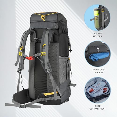 TRAWOC DYNAMITE 65L Travel Backpack for Hiking Trekking Bag Camping Rucksack for Men & Women with Rain Cover/Shoe Compartment MHK002, 3 Year Warranty, Grey - Image 5