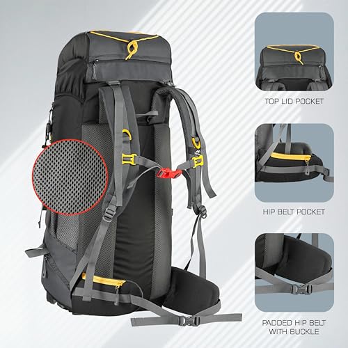TRAWOC DYNAMITE 65L Travel Backpack for Hiking Trekking Bag Camping Rucksack for Men & Women with Rain Cover/Shoe Compartment MHK002, 3 Year Warranty, Grey - Image 4
