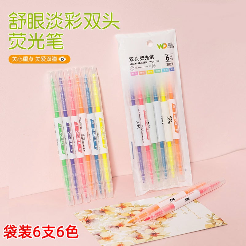 Creative Middle School Student Reward Small Gift Practical Stationery High School Inspiration Motivation Prize 6 bags of white double-ended highlighters