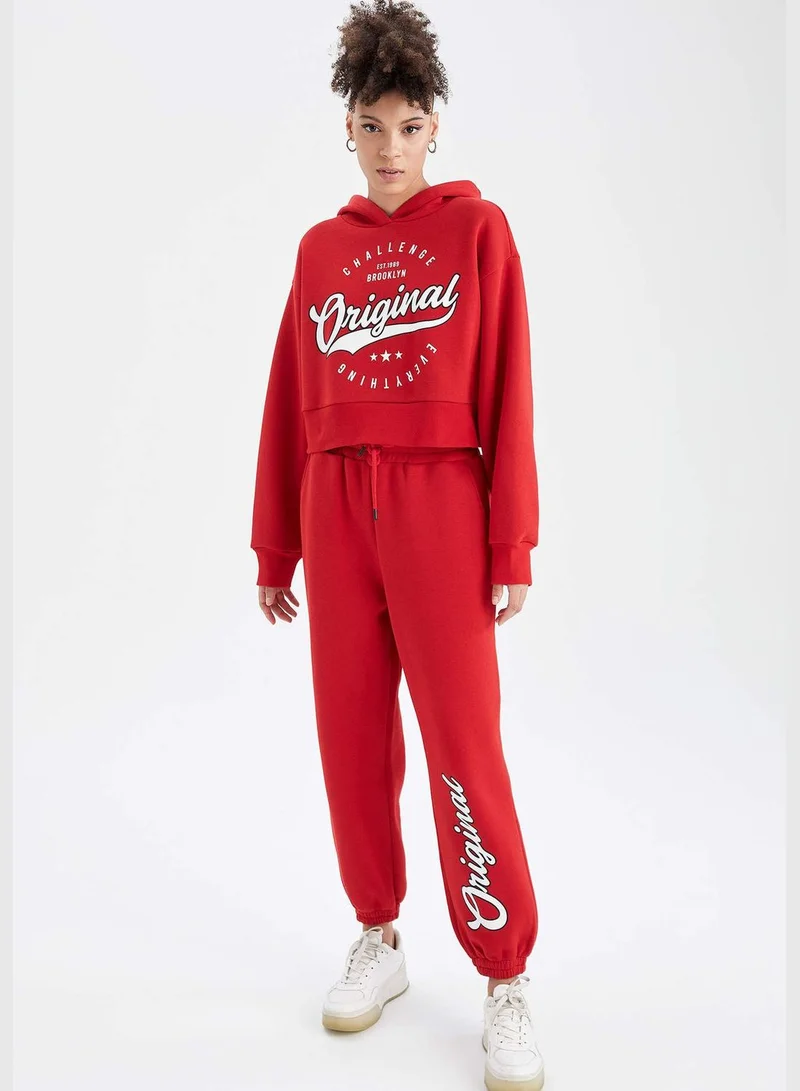 DeFacto Tie Waist Shirred Text Print Sweatpants