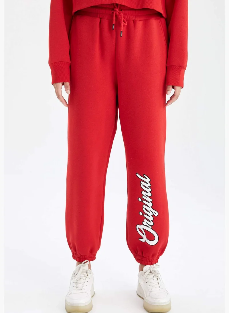 DeFacto Tie Waist Shirred Text Print Sweatpants
