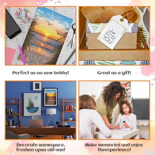 NPCSWXQ Sunset on the Beach Diamond Art Kits for Adults, Seaside Reeds 5D Diamond Dots Kits for Adults Beginners, DIY Full Drill Paint Art Kits for Home Wall Bedroom or Office Decor Gift 12x16Inch - Image 4
