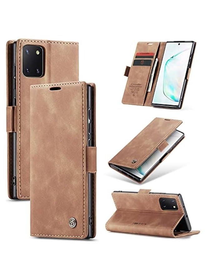 Matte Retro PU Leather Wallet Flip Case for Samsung Galaxy Note 10 Lite\/A81 - Brown