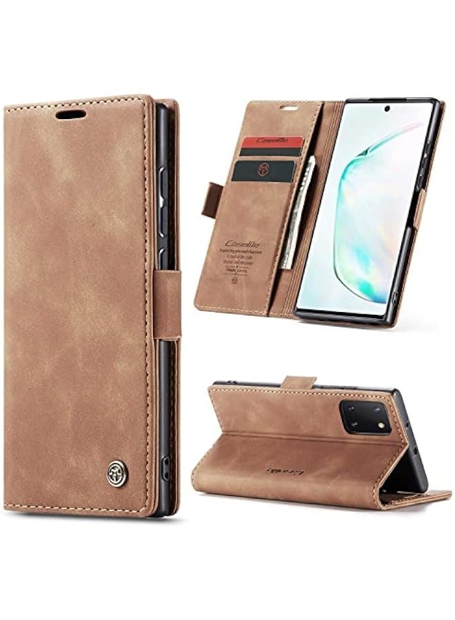Matte Retro PU Leather Wallet Flip Case for Samsung Galaxy Note 10 Lite\/A81 - Brown