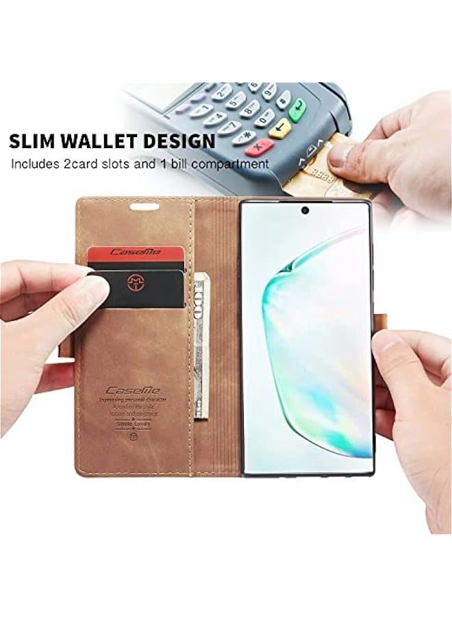 Matte Retro PU Leather Wallet Flip Case for Samsung Galaxy Note 10 Lite\/A81 - Brown