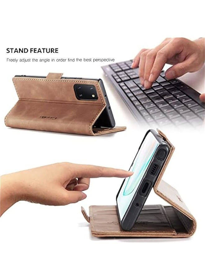 Matte Retro PU Leather Wallet Flip Case for Samsung Galaxy Note 10 Lite\/A81 - Brown