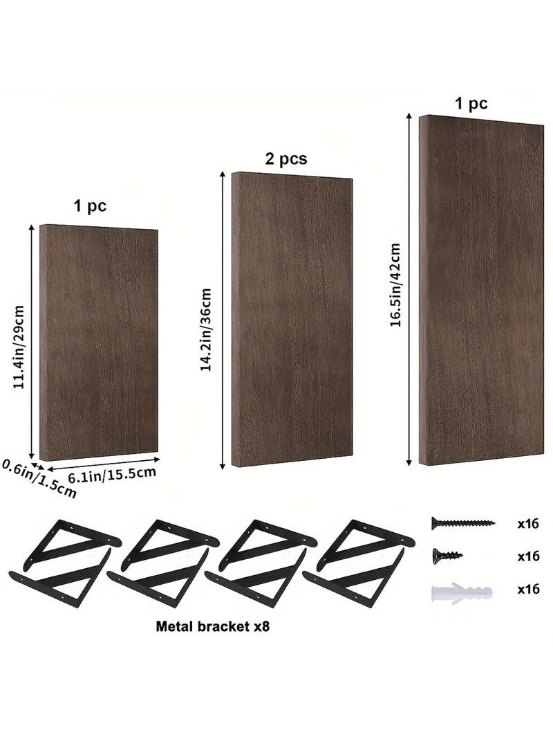 Forest Home 4pcs Rustic Wood Floating Shelves, Wall Mounted Storage Rack, Photo & Vase Display Shelf, Wall Decor, Home Decor, Aesthetics Room Decor, Storage & Organization For Bathroom, Bedroom, Living Room - Image 3