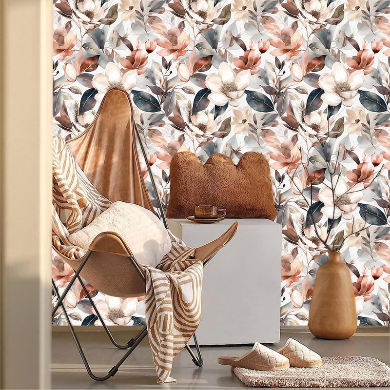 MuralPeel Vintage Boho Magnolia Flowers Brozen Floral Botanical Peel and Stick Wallpaper Self Adhesive Removable Easy Peel Off Contact Paper Stick on Wall Paper for Renter - Image 2