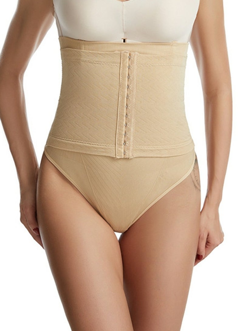 Loquat Womens Body Shaper Tummy Control Buckled Underwear Thong Briefs Solid Color Slim High Waist Hip Lift Shapewear Safety Underpants Beige  - Image 1