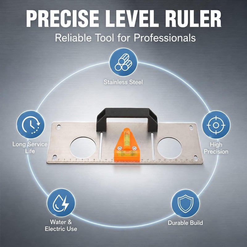 Level Ruler Stainless Steel Scribing Meter Tool with Clear Scale and Bubble Level, Durable and Rustproof - Accurate Positioning, Easy Measurement for Woodworking and Installation - Image 4