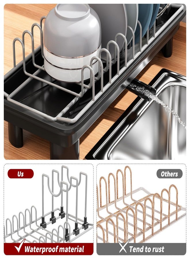 SanDream Small Dish Drying Rack, Compact Dish Rack for Kitchen Counter with Removable Cutlery Holder, 360°Rotating Spout, Multifunctional Stainless Steel Dish Drainer, Space Saving - Image 5