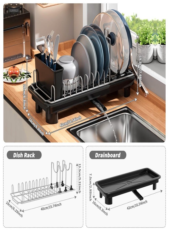 SanDream Small Dish Drying Rack, Compact Dish Rack for Kitchen Counter with Removable Cutlery Holder, 360°Rotating Spout, Multifunctional Stainless Steel Dish Drainer, Space Saving - Image 3