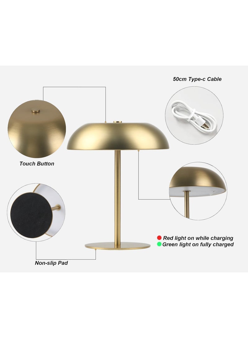 Rich Life Rechargeable Cordless LED Desk Lamp Portable Metal Table Lamp Gold | USB-C Charging Bedside Night Light with 3 Color Dimmable Modes 2000mAh Battery for Bedroom Office Study Camping Restaurant Bar Home Decor - Image 4