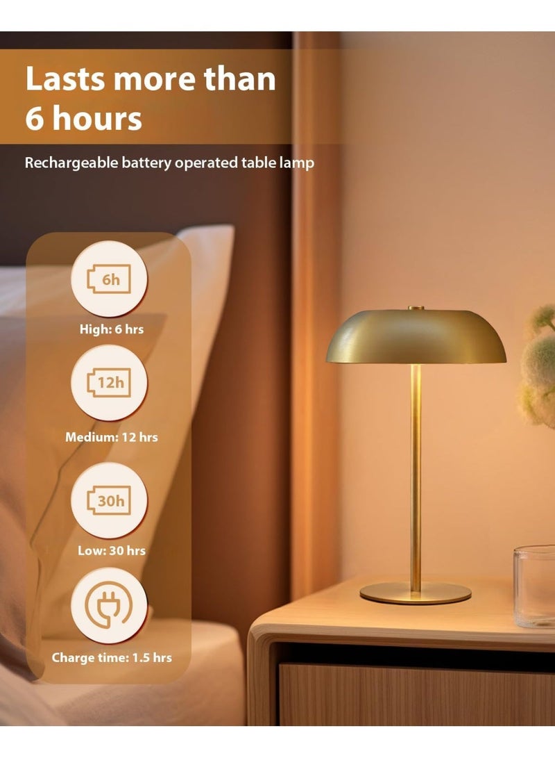 Rich Life Rechargeable Cordless LED Desk Lamp Portable Metal Table Lamp Gold | USB-C Charging Bedside Night Light with 3 Color Dimmable Modes 2000mAh Battery for Bedroom Office Study Camping Restaurant Bar Home Decor - Image 2