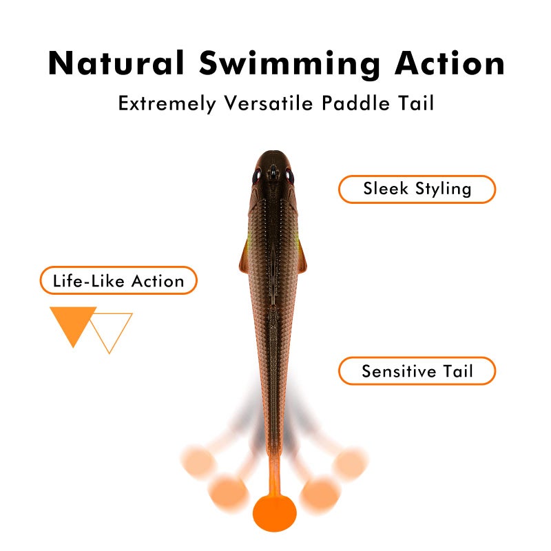 TRUSCEND طُعْم صيد الأسماك الناعم TRUSCEND مزود بخطاف BKK، صيغة يابانية، غطس بطيء، سباحة، اهتزاز، مناسب للمياه العذبة أو المالحة لصيد سمك الباس والتروت والبايك، B-2.8 بوصة، 6 قطع - Image 5