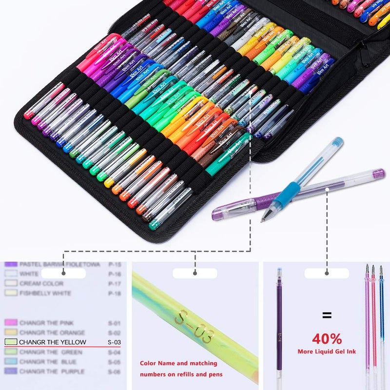 Aen Art Gel Pens for Adult Coloring Books, 160 Pack Artist Colored Gel Pen with 40% More Ink, Black Case. Perfect for Kids Drawing Doodle Crafts Journaling Planner - Image 2