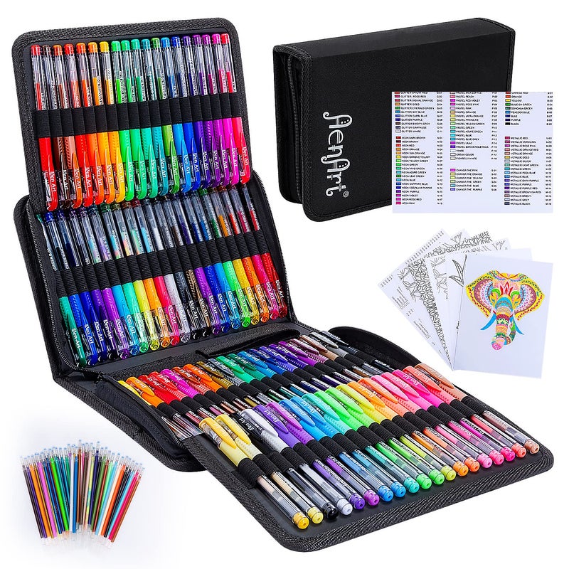 Aen Art Gel Pens for Adult Coloring Books, 160 Pack Artist Colored Gel Pen with 40% More Ink, Black Case. Perfect for Kids Drawing Doodle Crafts Journaling Planner - Image 1