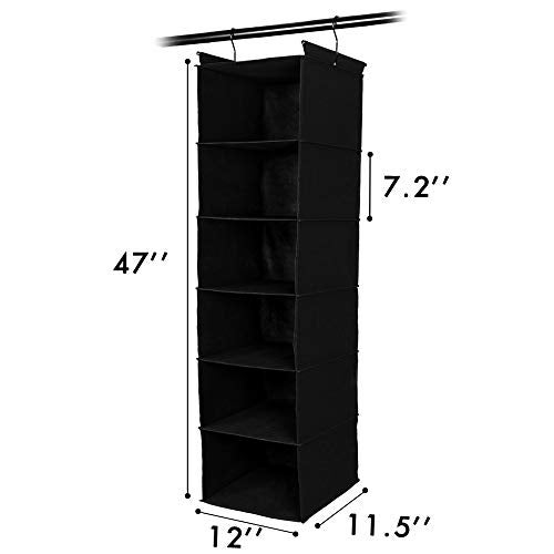 MAX Houser 6 Tier Shelf Hanging Closet Organizer, Closet Hanging Shelf with 2 Sturdy Hooks for Storage, Foldable (Black) - Image 3